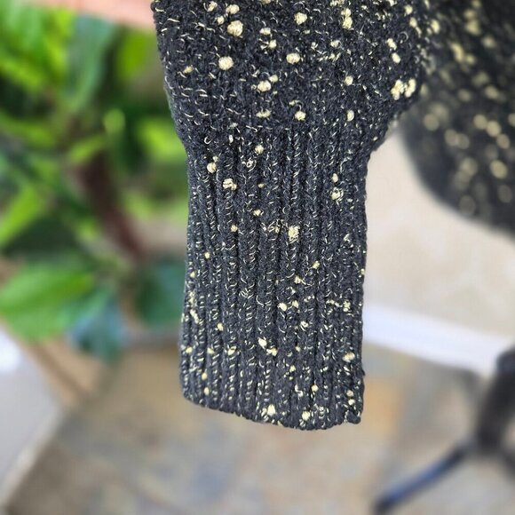 Ann Taylor Size Medium Black Metallic Gold Knit Turtleneck Sweater Puff Shoulder - Picture 8 of 13